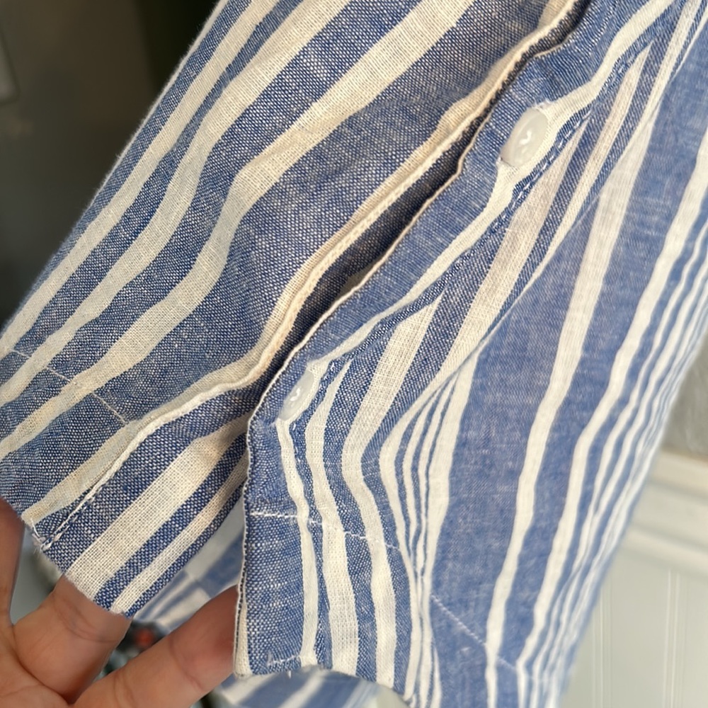 Sleeveless linen blouse white & blue striped blouse buttons on both sides -XL/TG - Picture 8 of 10
